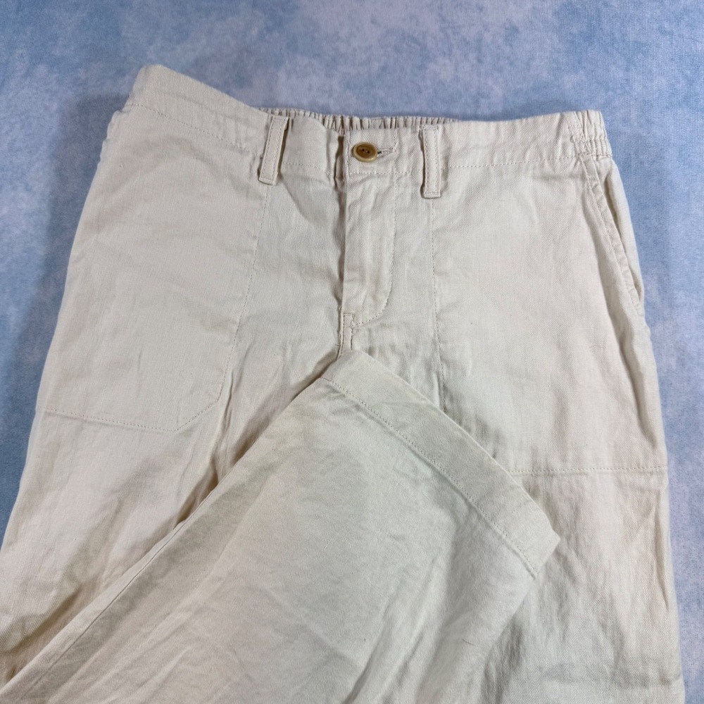 L.L.Bean Cotton Linen Pants Womens 6 PET Cream Excellent Straight Leg Stretch